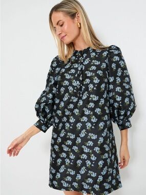 Tuckernuck Black Mini Dress with Blue Floral Print